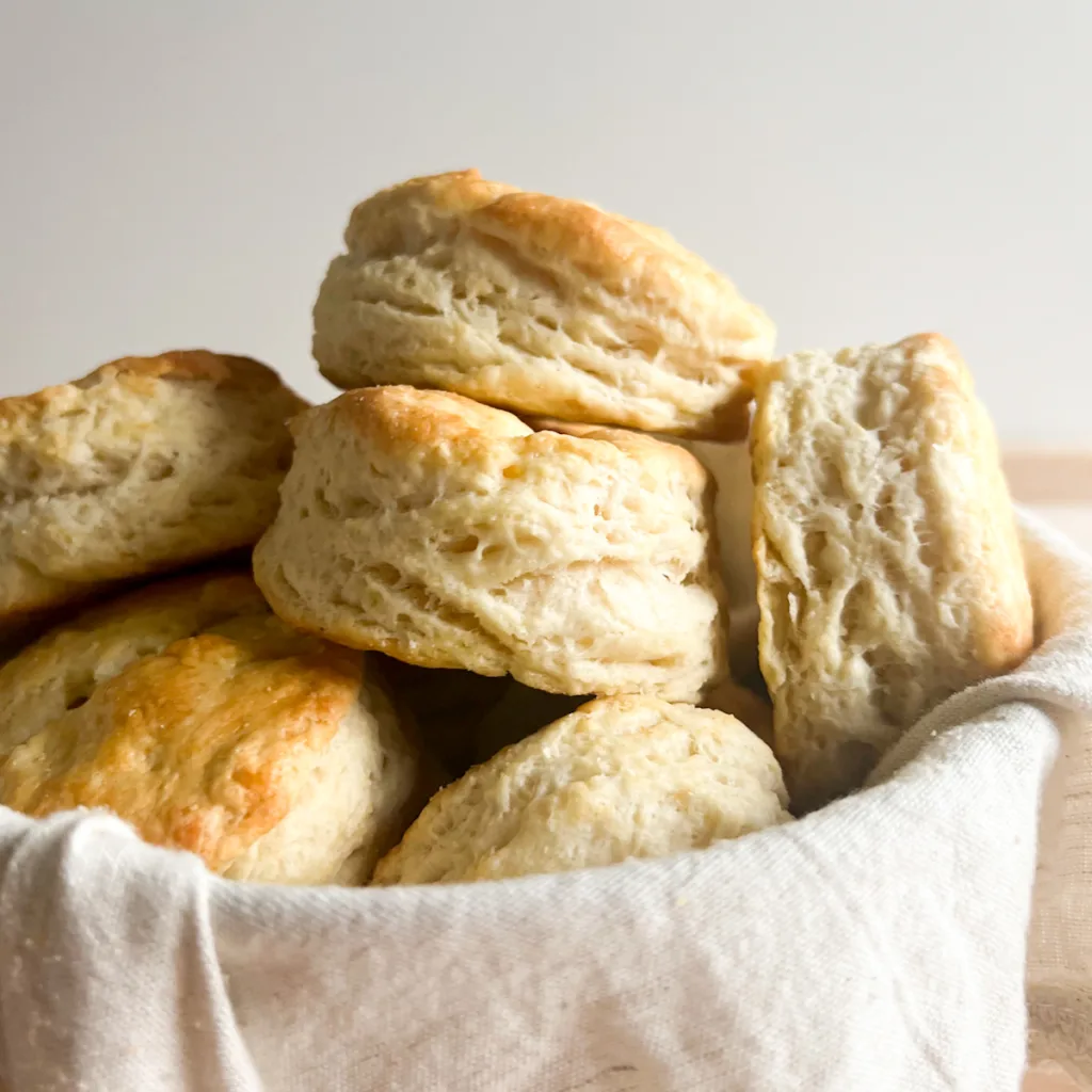 A basket of homemade sour milk biscuits.