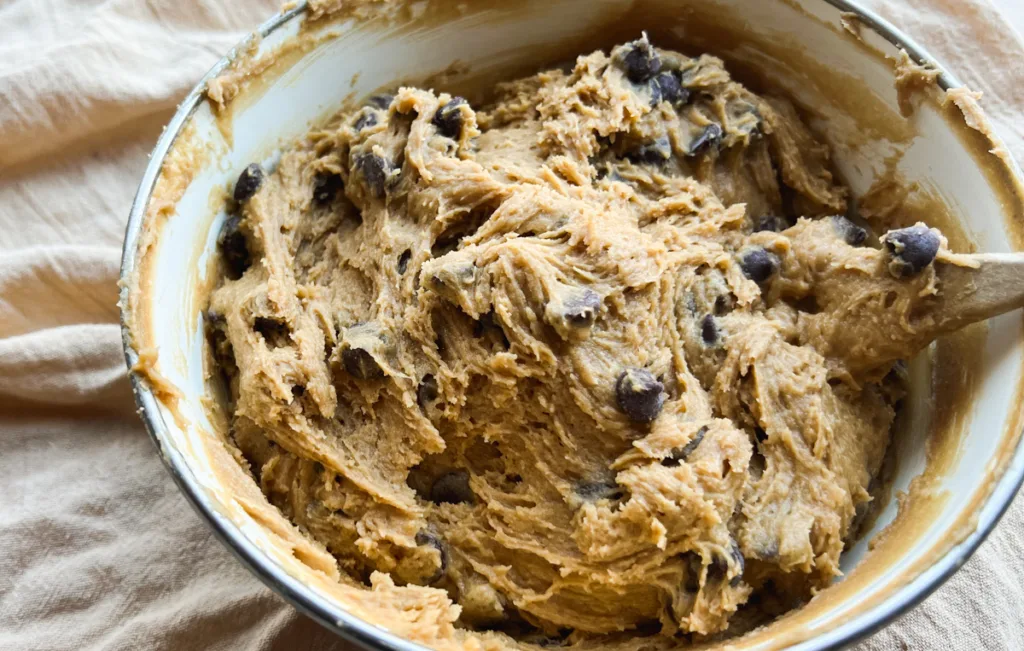 sourdough chocolate chip cookie dough after being mixed,