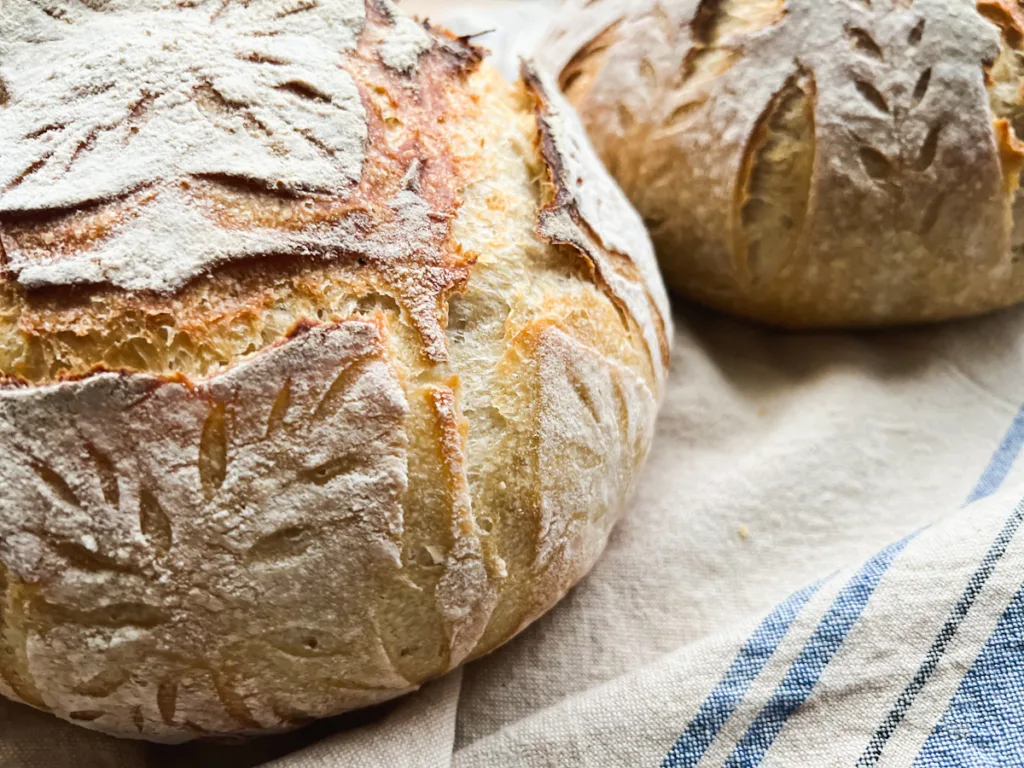 two loaves of sourdough bread