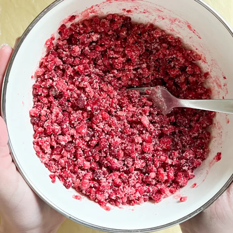 raspberry filling that has been mixed.