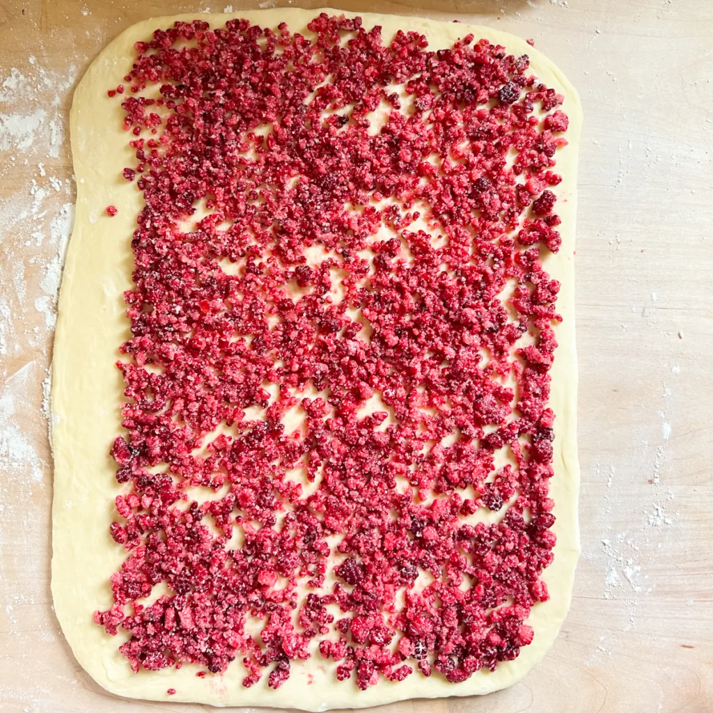 raspberry filling after it has been spread.