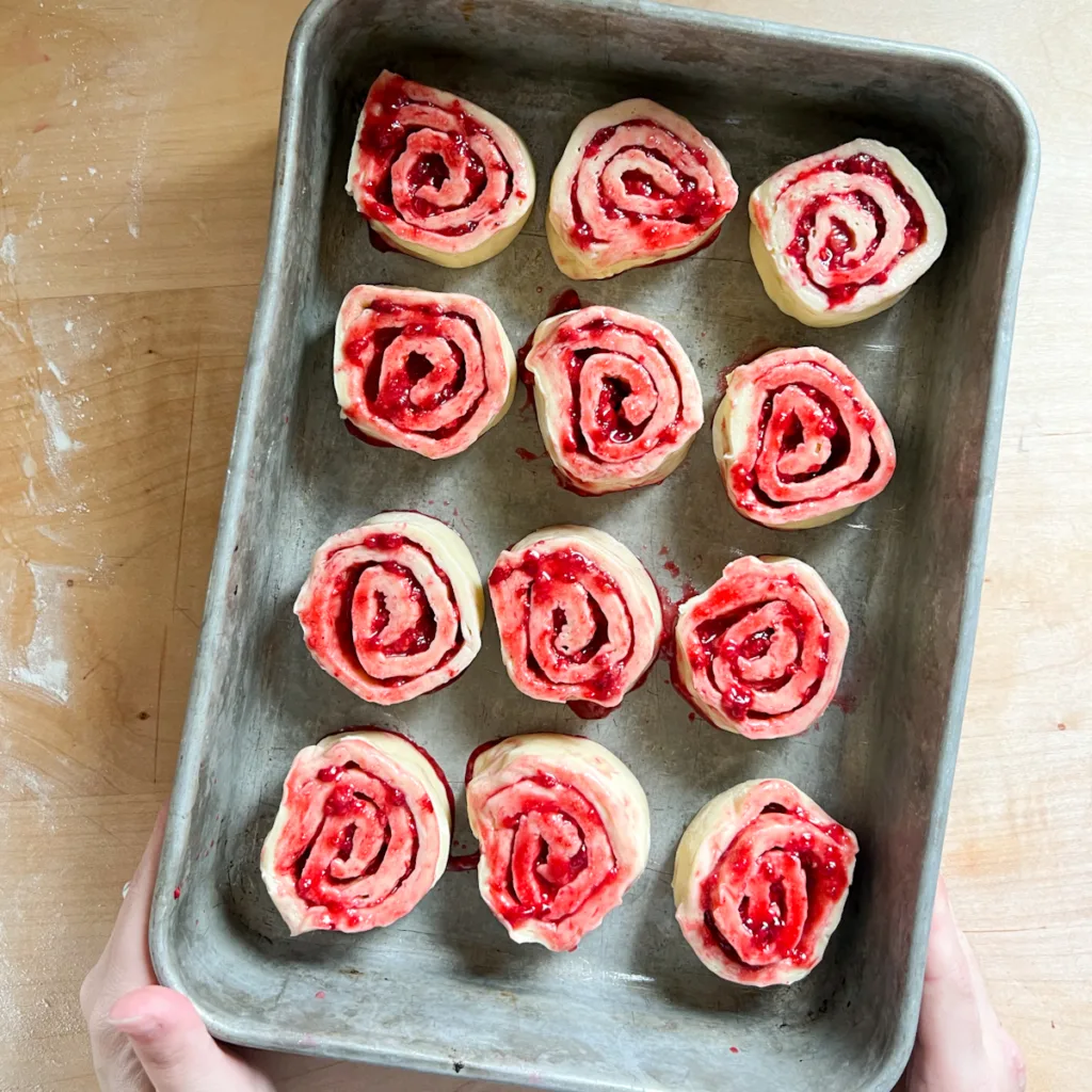 the sourdough raspberry lemon rolls before second rise.