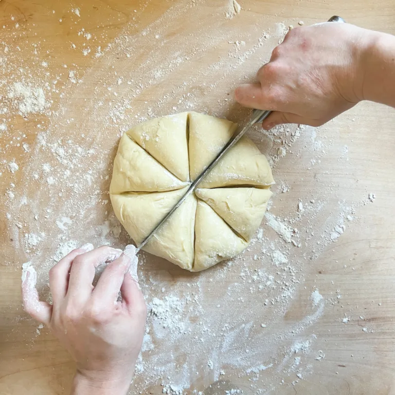 dividing the brioche dough