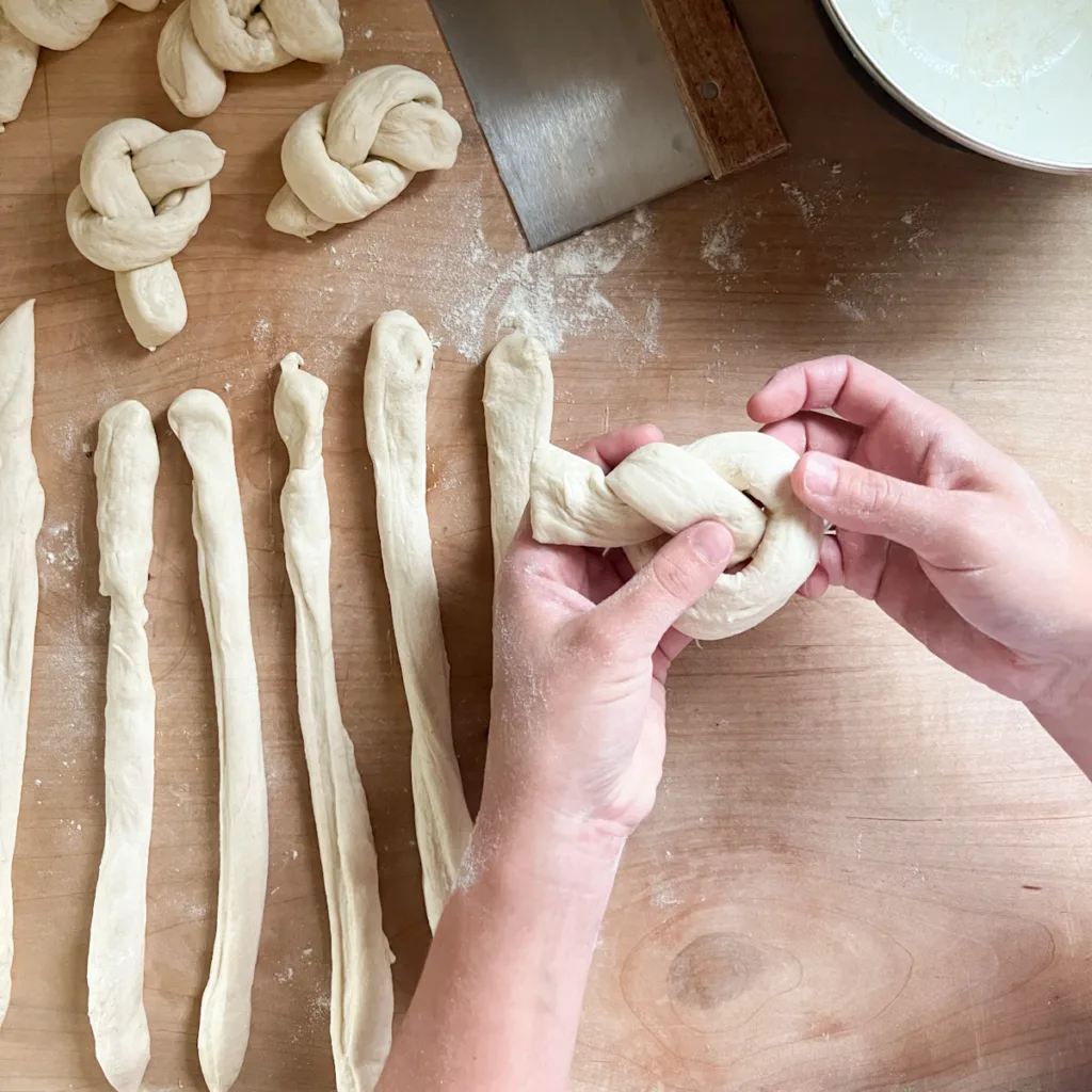 shaping sourdough garlic knots