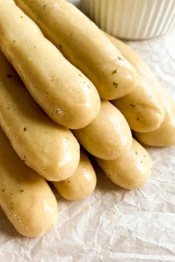 sourdough breadsticks brushed with butter