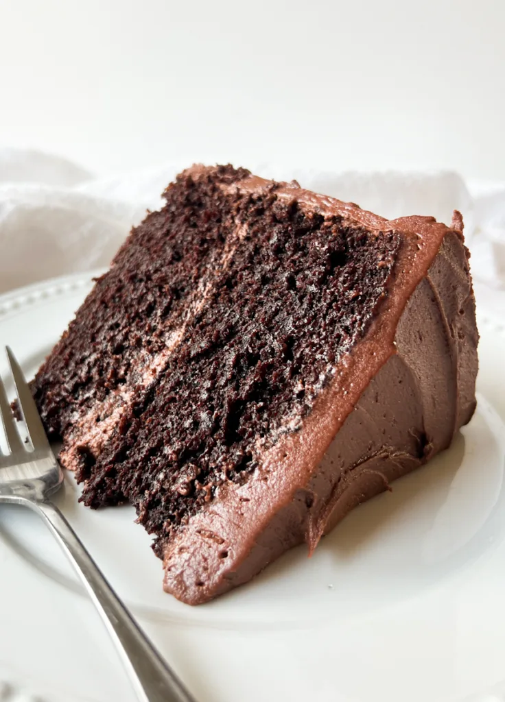 a slice of Sourdough Discard Chocolate Cake 