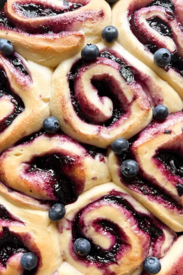 blueberry sourdough sweet rolls studded with fresh blueberries