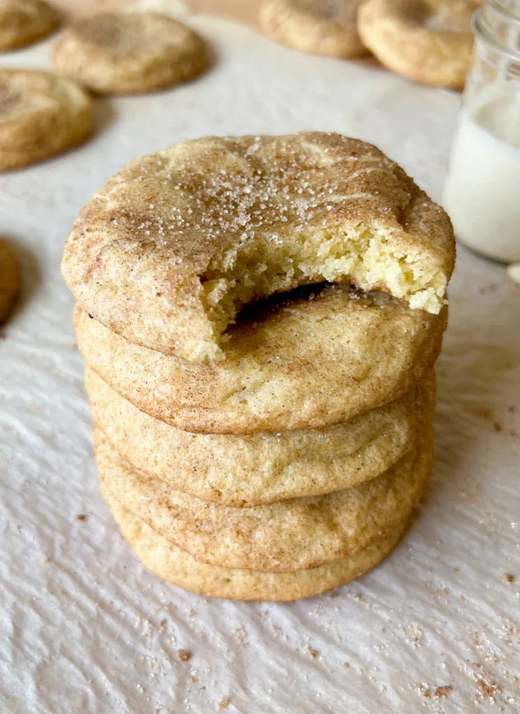 A stack of sourdough snickerdoodle cookies.