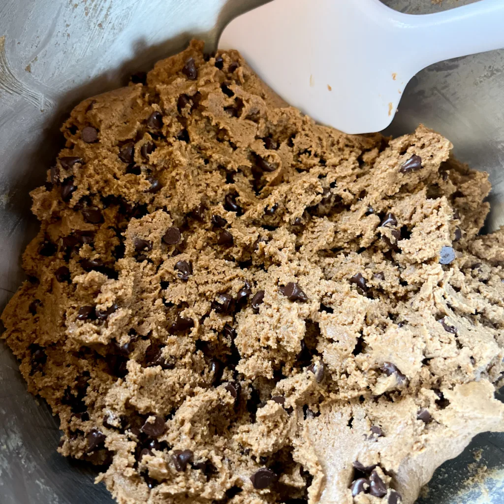 The cookie dough after folding in the chocolate chips.