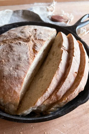 Sourdough country skillet bread that has been sliced.