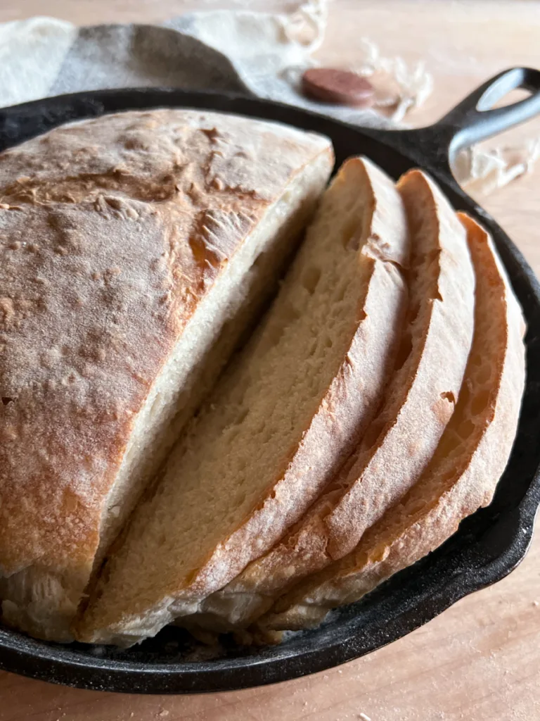 Sourdough country skillet bread that has been sliced.