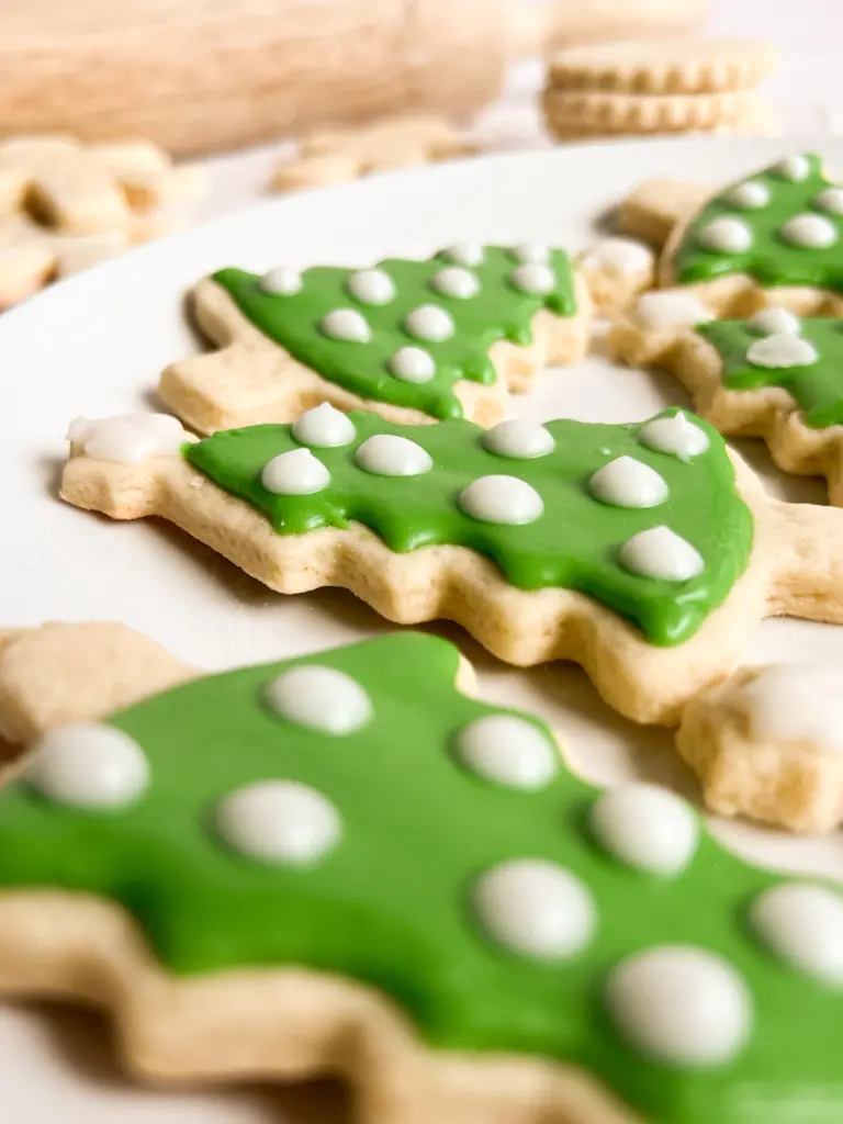 Sourdough sugar cookies decorated to look like Christmas trees.