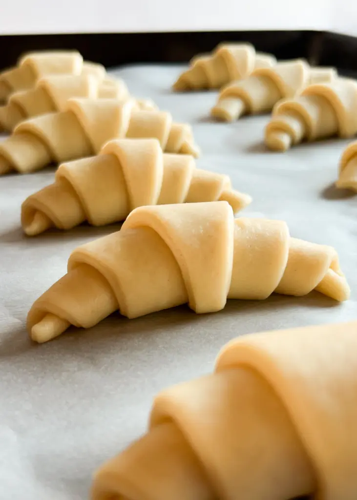 Sourdough crescent rolls before second rise.